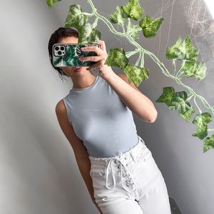 Blue ribbed bodysuit